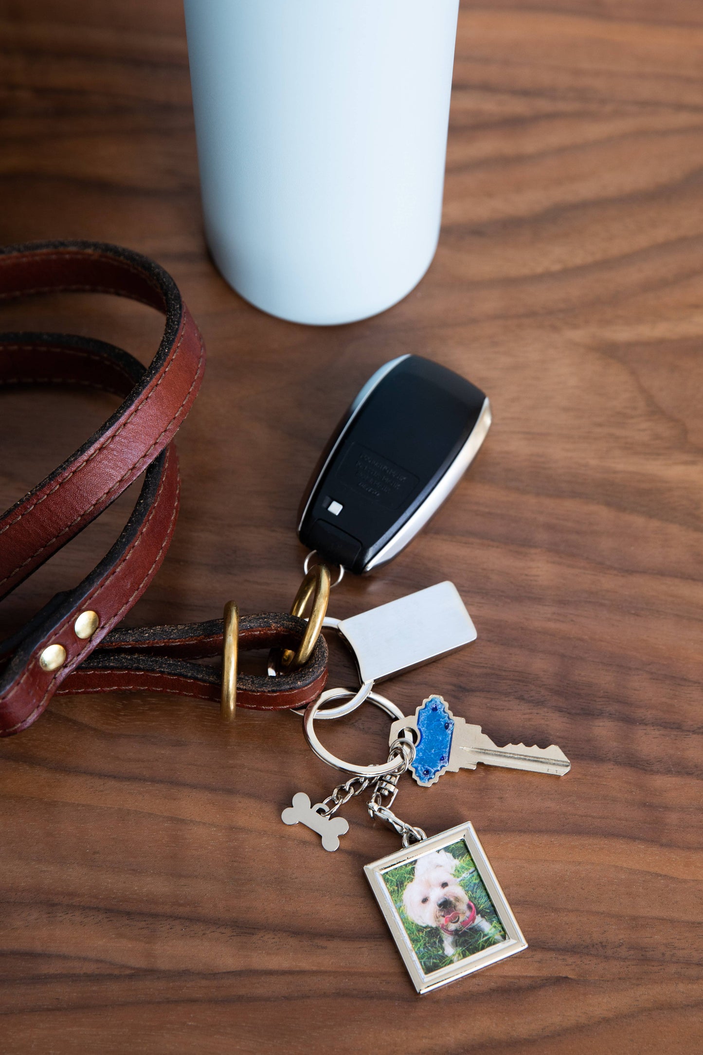Photo Keychain with Bone Charm, Silver