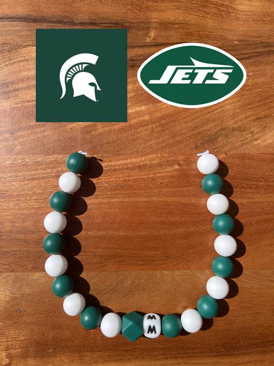 Michigan State / NY Jets Beaded Dog Collar Necklace