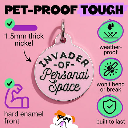QR ID Tag - Invader of Personal Space (Light Pink)