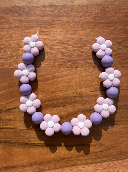 Lilac Floral Beaded Dog Collar Necklace