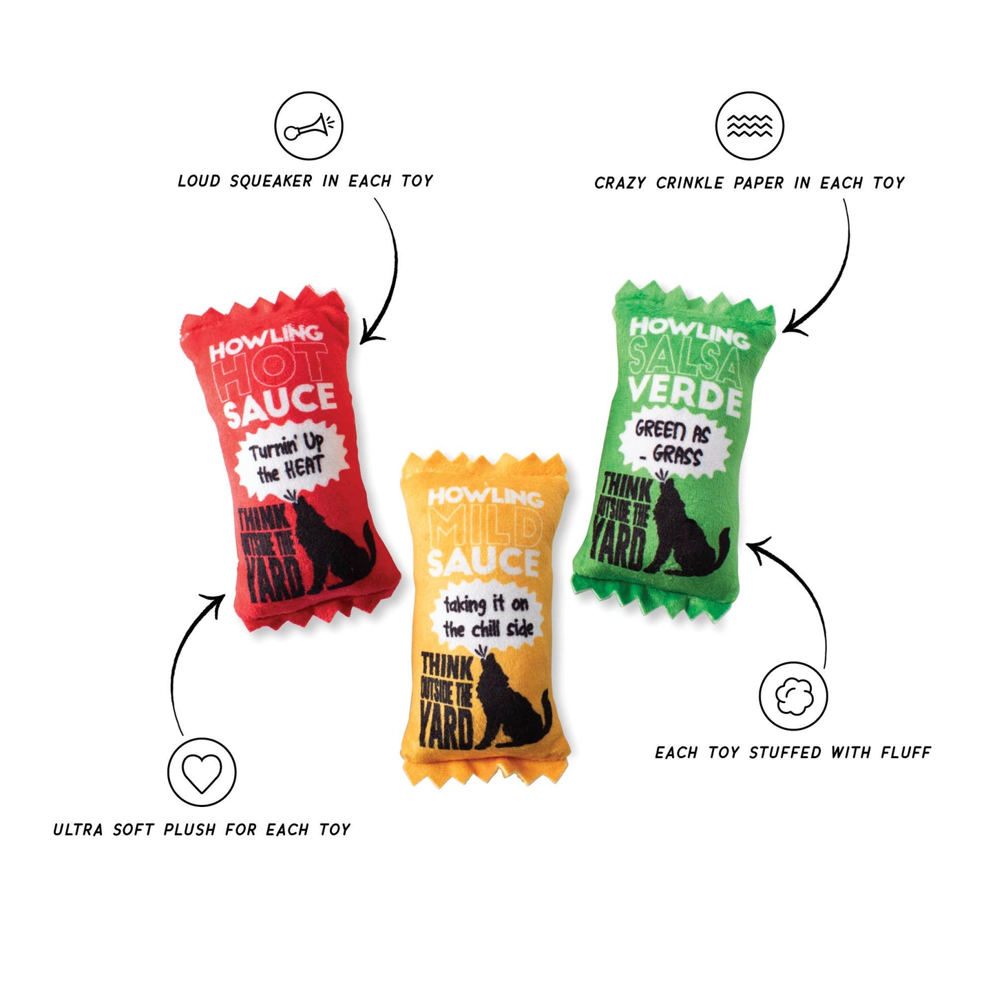 Howling Hot Sauce Plush Dog Toy Set (3pc)