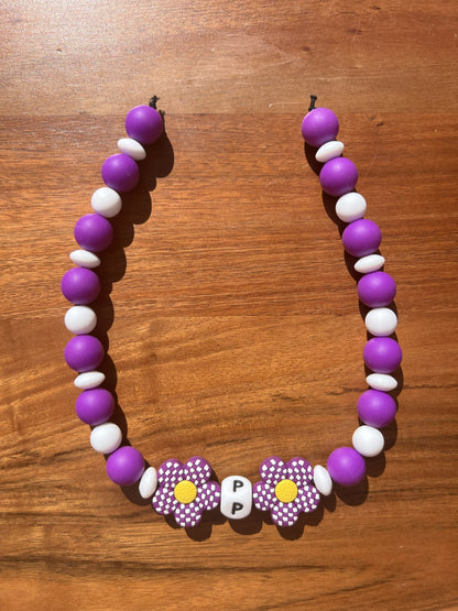 Purple Poppies Beaded Dog Collar Necklace