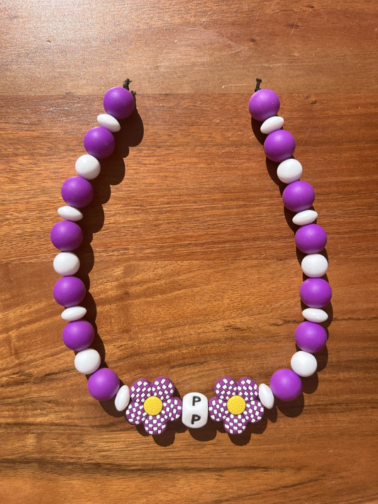 Purple Poppies Beaded Dog Collar Necklace