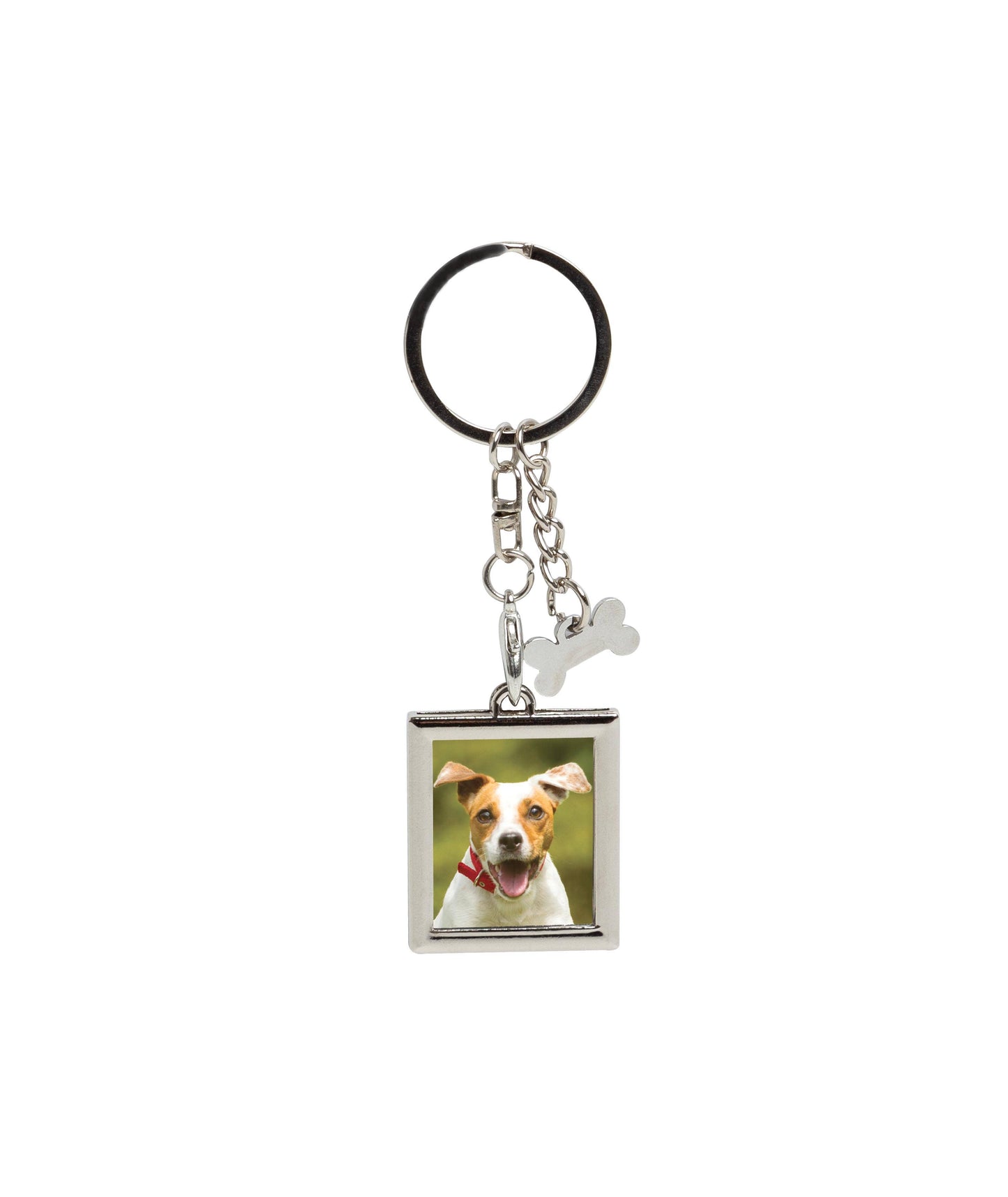 Photo Keychain with Bone Charm, Silver