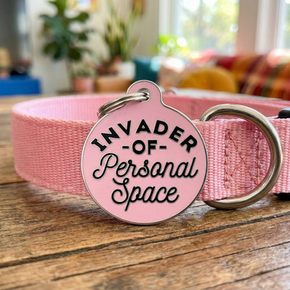 QR ID Tag - Invader of Personal Space (Light Pink)