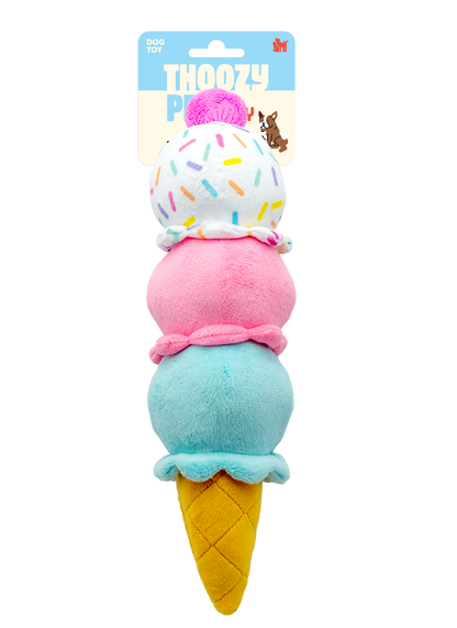 ThoozyPet Birthday 3-Scoop Ice Cream Cone Plush Dog Toy 12"